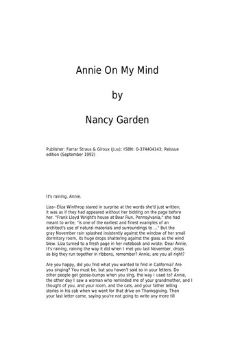Nancy Garden: Annie on my mind (1997, Farrar, Straus, Giroux)