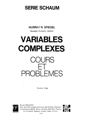 Murray R. Spiegel: Variables complexes (French language, 1978, McGraw-Hill)