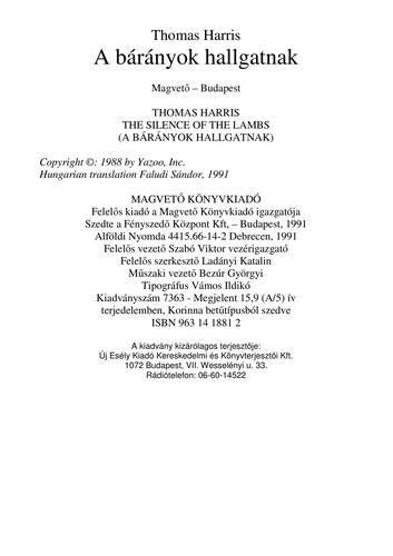 A bárányok hallgatnak (Hungarian language, 2007)