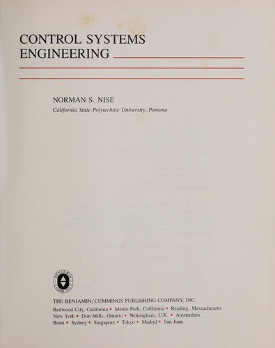 Norman S. Nise: Control systems engineering (1992, Benjamin/Cummings Pub. Co.)