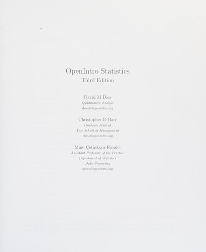 David M. Diez: OpenIntro statistics (2016, [publisher not identified])